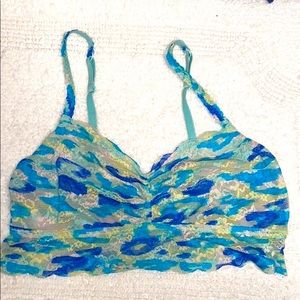💕3/15💕Pink bralette size L teal blue yellow